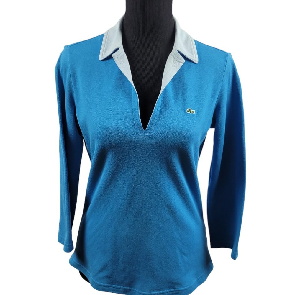 Vintage LaCosta Polo Womens' Teal Blue V-neck Shirt Sz 42EU Excellent VC